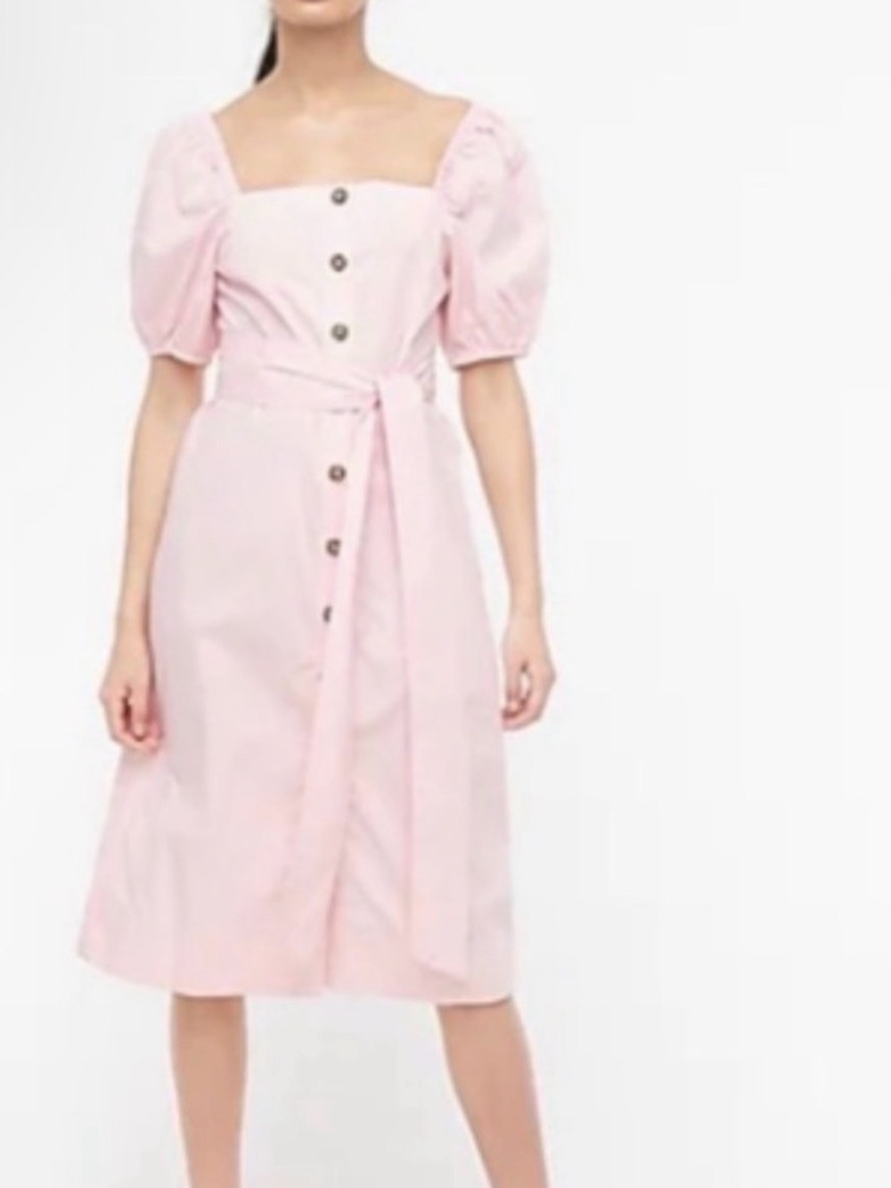 J. Crew cottage dress with Square-Neck Puff Sleeve Button-Front Midi Dress